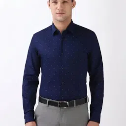 Peter England Navy Slim Fit Printed Shirt-picture-19