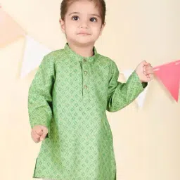 Fabindia Kids Green Regular Fit Printed Kurta-image-63