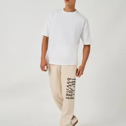Styli Beige Cotton Relaxed Fit Joggers image 3