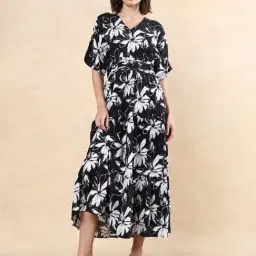 RAREISM Black Cotton Blend Printed Short Sleeves Dress-picture-39