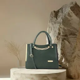 Flingo Women Solid Structured Buckle Detail Leather Handheld Bag-picture-10