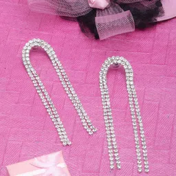 KPOP Silver Plated Rhinestone Contemporary Drop Earrings-picture-11