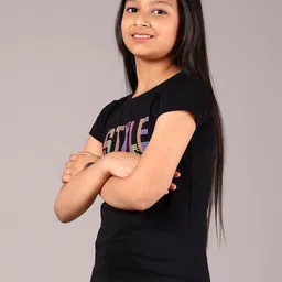 V-Mart Girls Typography Printed Round Neck Cotton T-shirt image 5