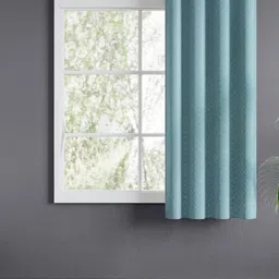 haus & kinder Mist Lattice Blue & Silver-Toned Geometric Room Darkening Window Curtain-picture-17