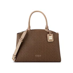Guess Brown Printed Easley Satchel Bag with Detachable Strap-image-90
