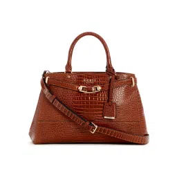 Guess Brown Textured Sylvie Luxury Satchel Bag-image-45