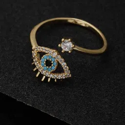 VOGUE PANASH Gold-Plated AD Studded Evil Eye Adjustable Finger Ring-image-38