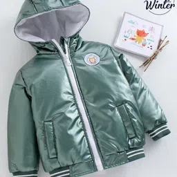 Babyoye Full Sleeves Cotton Hooded Winter wear Jacket - Green-picture-20