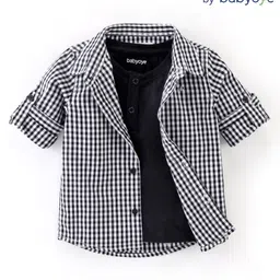 Babyoye 100% Cotton Woven Full Sleeves Checked Shirt with Solid Colour Inner Tee - Black-picture-30