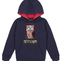 Plum Tree Full Sleeves Reversible Sequin Embellished Owl & Pretty Print Foil Text Printed  Hooded Sweatshirt - Navy Blue-picture-21