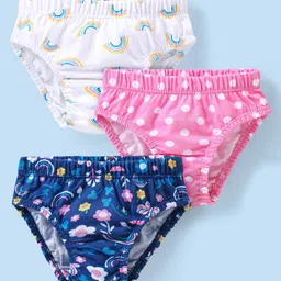 Babyhug 100% Cotton Panties With Floral & Polka Dots Print Pack Of 3 - White Pink & Navy Blue-image-82