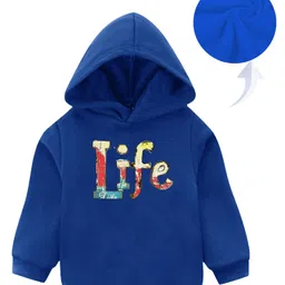 KAVEE Full Sleeves Life Text Printed Hooded Sweatshirt - Royal Blue-picture-21