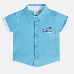 MINI KLUB Cotton Half Sleeves Aeroplane Patch Detailed Shirt - Blue-picture-30