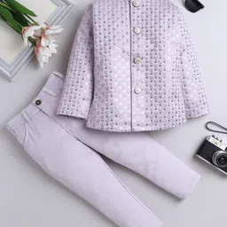 Fourfolds Woven Full Sleeves Floral Embroidered Sequins Embellished Jodhpuri & Trousers Set - Lavender-picture-17