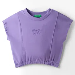UCB Interlock Knit Half Sleeves Crop Top with Benetton Girl Hd Print - Purple-picture-14