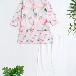 The Magic Wand Woven Full Sleeves Floral Printed Kurta & Pant With Jacket Set - Off White-picture-16