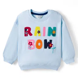 Bonfino 100% Cotton Knit French Terry Full Sleeves Oversized Sweatshirt with Leggings Set with Rainbow Text & Print - Blue & Navy Blue image 2