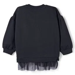 Babyhug Cotton Knit Full Sleeves Sweatshirt with Text Foil Print & Frill Detailing - Black image 2