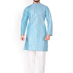 trustous Men Embroidered Regular Mirror Work Pure Cotton Kurta with Pyjamas image 1