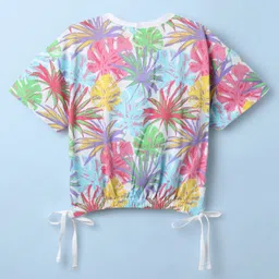 Babyhug Cotton Knit Half Drop Shoulder Sleeves Top with Tropical Theme Print - White image 3