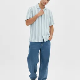 glitchez Lapel Collar Self-Striped Relaxed Shirt image 4