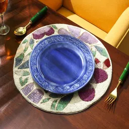 Revive Home White & Green Textured Beaded RoundTable Placemat image 2