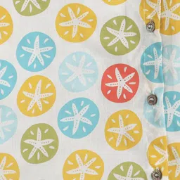 Polka Tots Full Sleeve All Over Star Fish Print Kurta With Coordinating Dhoti - Multi Colour & Cream image 5