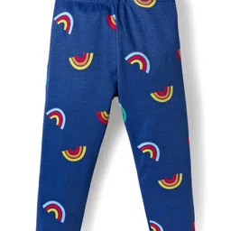 Bonfino 100% Cotton Knit French Terry Full Sleeves Oversized Sweatshirt with Leggings Set with Rainbow Text & Print - Blue & Navy Blue image 4