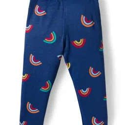 Bonfino 100% Cotton Knit French Terry Full Sleeves Oversized Sweatshirt with Leggings Set with Rainbow Text & Print - Blue & Navy Blue image 5