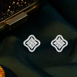 Nipura 925 Sterling Silver Rhodium-Plated Cubic Zirconia Studded Floral Studs-picture-41