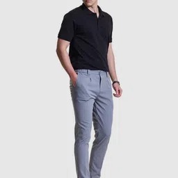 Snitch Men Smart Greyish Blue Slim Fit Trousers image 3