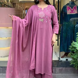 Siya Fashion Women Floral Embroidered Regular Kurta with Palazzos & Dupatta image 4