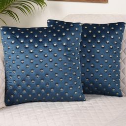 TANLOOMS Set Of 2 Blue Velvet Square Cushion Covers-picture-11