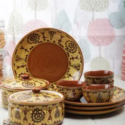 VarEesha Warli Brown 10 Piece Dinner Set-image-19