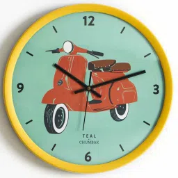 Teal by Chumbak Scooting Around Sea Green Plastic Wall Clock - Set of 1 image 2