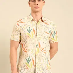 Linen Club Beige Linen Slim Fit Casual Shirt-picture-46