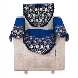 Fashion Throw Navy Blue & White Printed Jacquard 4 Piece Sofa Cover With Arms-picture-21