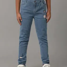 Under Fourteen Only Kids Navy Cotton Embroidered Jeans-picture-23