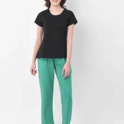 Clovia Black & Green Cotton T-Shirt & Pyjama Set-picture-33