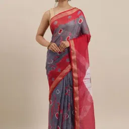 Geroo Jaipur Grey & Red Hand Dyed Bandhani Kota Silk Sareee-picture-30