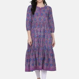 Saanjh Blue Printed A Line Kurta-image-20