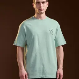 The Bear House Blue Cotton Oversized Printed T-Shirt-image-61