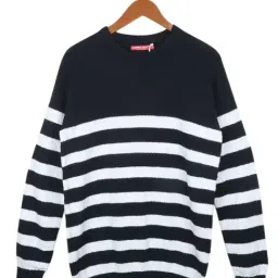 Monte Carlo Kids Black & White Striped Full Sleeves Sweater-image-62