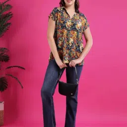 Qurvii Yellow Regular Fit Printed Shirt image 4