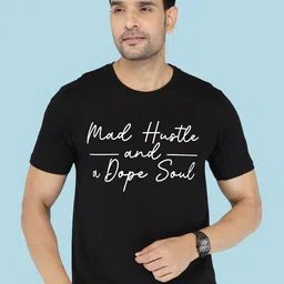 NOBLE HUSTLE Typography Printed Round Neck Pure Cotton T-shirt-picture-37