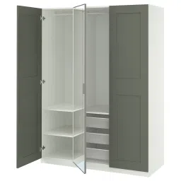 ikea pax / kammartorp/grimo Wardrobe combination, white mirror glass/grey grey-green, 150x60x201 cm image 1