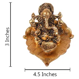 CraftVatika Gold-Toned & Black Ganesha On Leaf With Diya Showpiece image 5