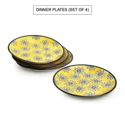 ExclusiveLane 'Californian Sunflowers' Bright Yellow & White Ceramic Dinner Plate - Set of 4 image 2
