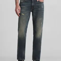 Jack & Jones Dark Blue Denim Cotton Regular Fit Distressed Jeans-picture-41