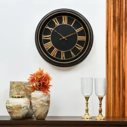 @home by Nilkamal Black & Gold Plastic Romania Antique Analog Wall Clock-picture-14